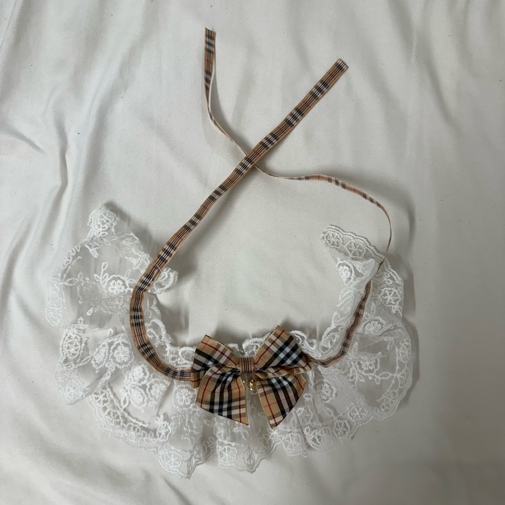 Plaid Bow Lace Collar Necklace for Pet
